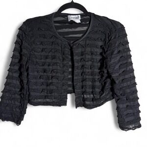 Periwinkle size medium black sheer ruffle cardigan